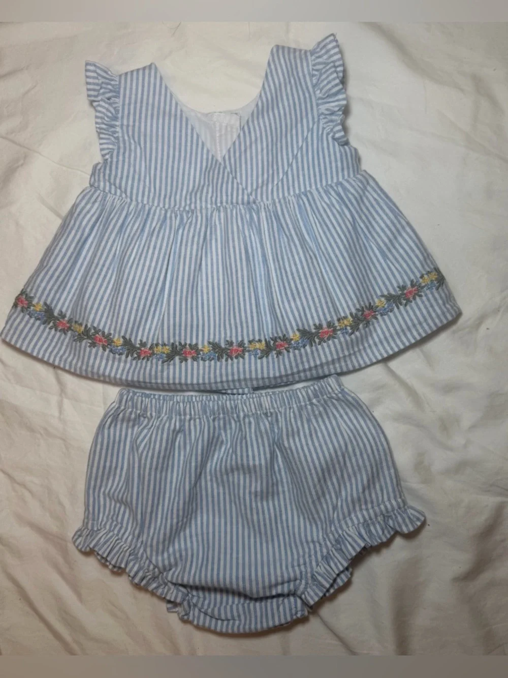 Baby Gap Ruffle Bubble Outfit Set-Blue Stripe, Size:6-12M